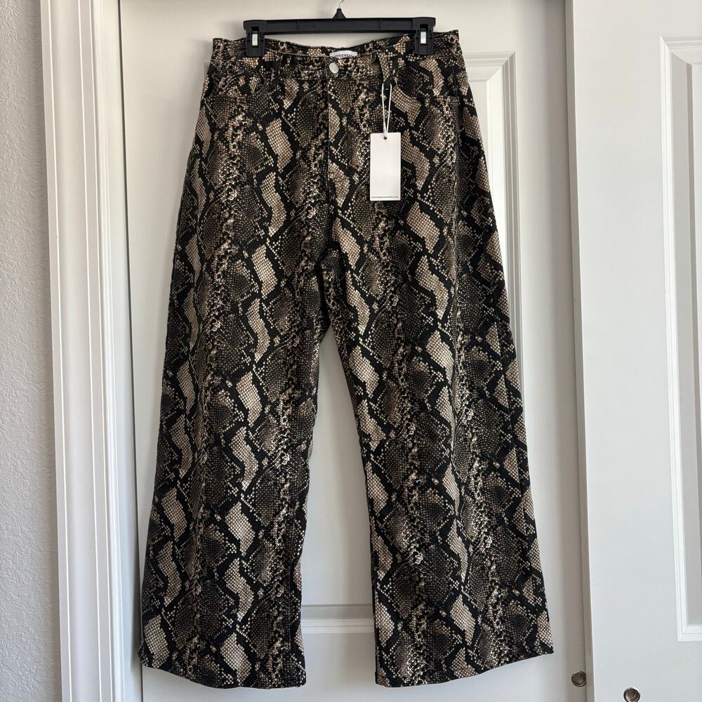 Anniewear Denim Snakeskin Print Wide Leg Jeans XL NWT Python Animal Pants Boho
